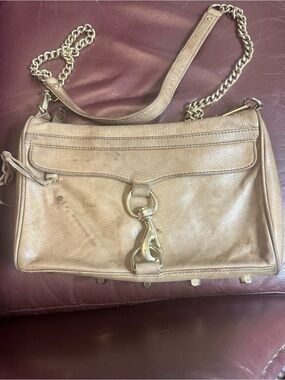 Rebecca Minkoff Light Tan Leather Shoulder Bag with Gold Chain
